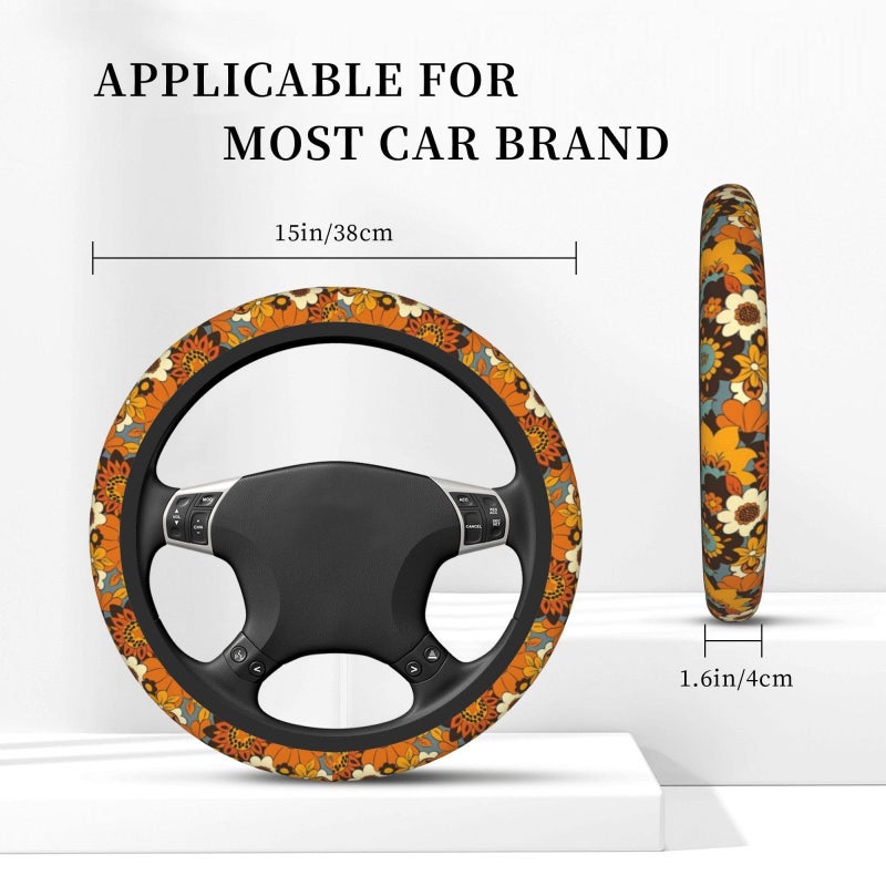 KARREAL Bohemian Flowers Elastic Steering Wheel Cover  Non-Slip Breathable Neoprene Steering Wheel Covers  Women Car Accessories  Universal 15 Inch Fit Auto  Suvs  Truck - Image 4