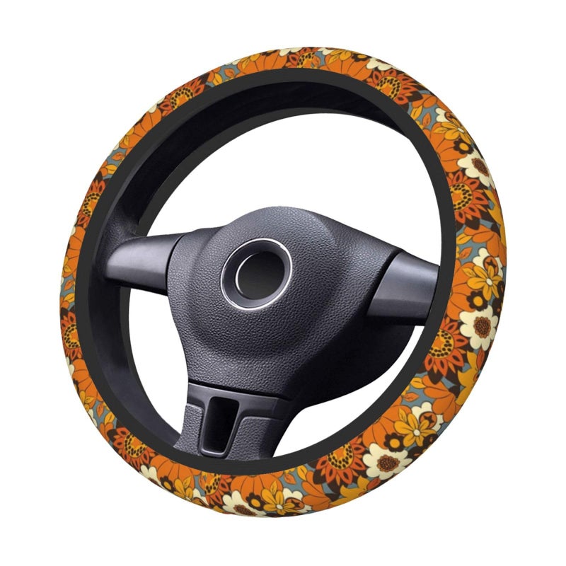 KARREAL Bohemian Flowers Elastic Steering Wheel Cover  Non-Slip Breathable Neoprene Steering Wheel Covers  Women Car Accessories  Universal 15 Inch Fit Auto  Suvs  Truck - Image 2
