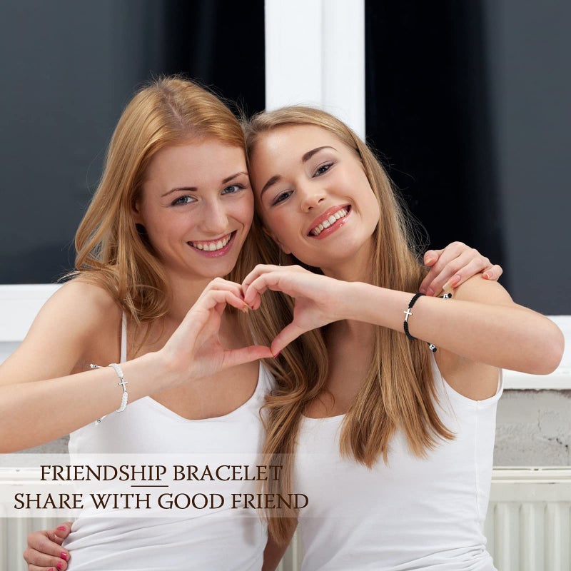 Sureio Cross Friendship Bracelet Adjustable Braided Rope Jesus Christian Cross Bracelets Matching Couple String Lucky Strand BFF Wristband for Women Men Boy Girls Easter Baptism(White/Black) - Image 3