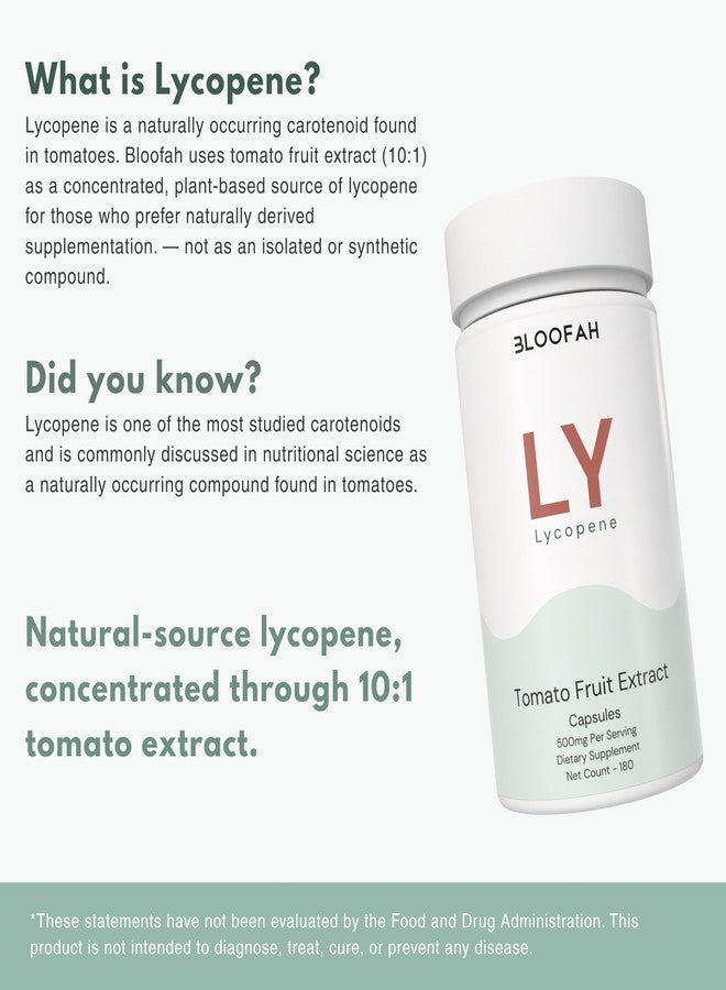 Bloofah Lycopene Tomato Extract 500mg Capsules | Natural Lycopene Rich Herbal Supplement | Naturally-Occurring Carotenoid | 100% Pure, Non-GMO & Gluten Free Formula - 180 Count - Image 3