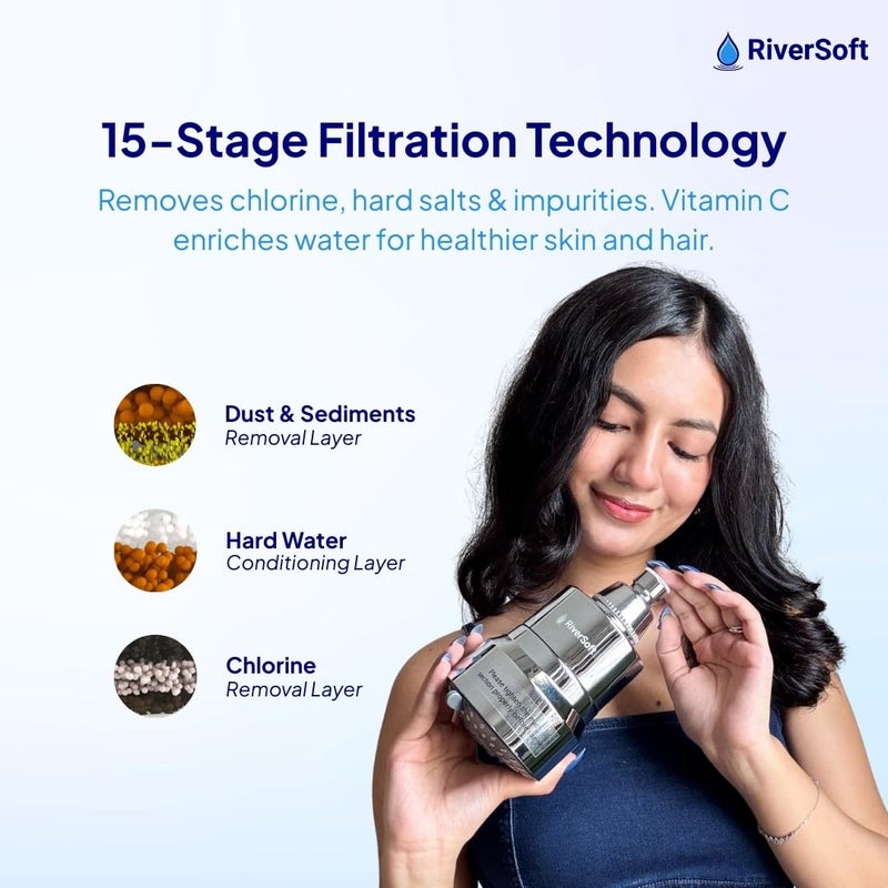 RiverSoft DIVA-05 Shower Filter for Hard Water With 15 Stages | 5 Mode Spray Setting | Softener for Bathroom | Water Saving Mist Mode (Chrome, Pack of 1) - Image 3
