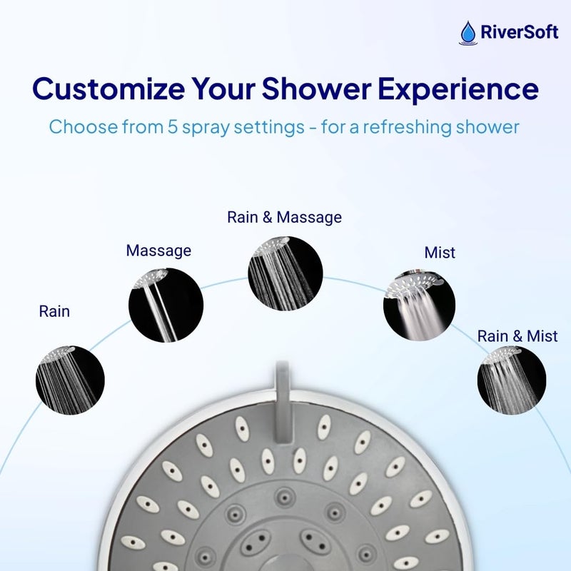 RiverSoft DIVA-05 Shower Filter for Hard Water With 15 Stages | 5 Mode Spray Setting | Softener for Bathroom | Water Saving Mist Mode (Chrome, Pack of 1) - Image 4