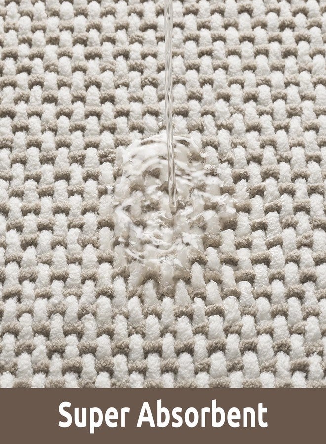 AMOAMI Chenille Bath Mat Super Absorbent Bathroom Mat Quick Dry Bath Mats for Bathroom Rubber Backed Bathroom Rugs Non Slip Washable Fit Under Door, Front of Bathtub, Sink, Beige&White 17"x24" - Image 2