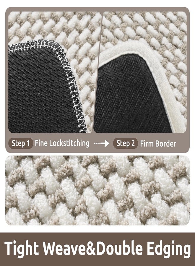 AMOAMI Chenille Bath Mat Super Absorbent Bathroom Mat Quick Dry Bath Mats for Bathroom Rubber Backed Bathroom Rugs Non Slip Washable Fit Under Door, Front of Bathtub, Sink, Beige&White 17"x24" - Image 3