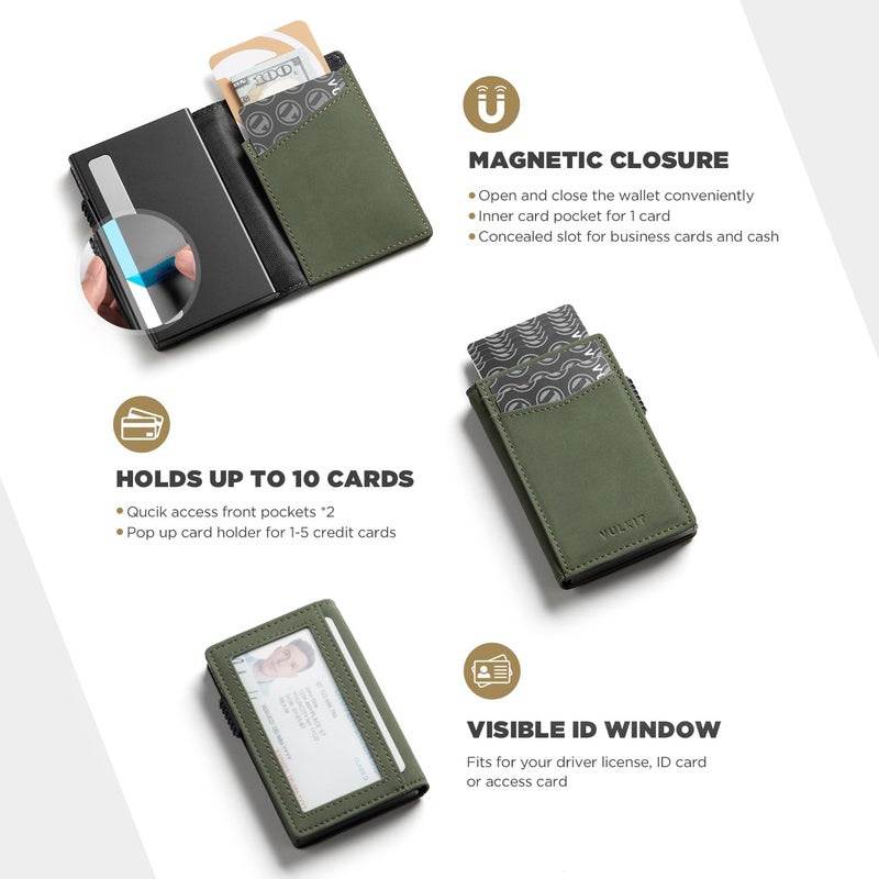 VULKIT Men's Wallet with ID Window Premium Leather Wallets RFID Blocking Minimalist Wallet Pop Up Card Holder Magnetic Closure - Image 3