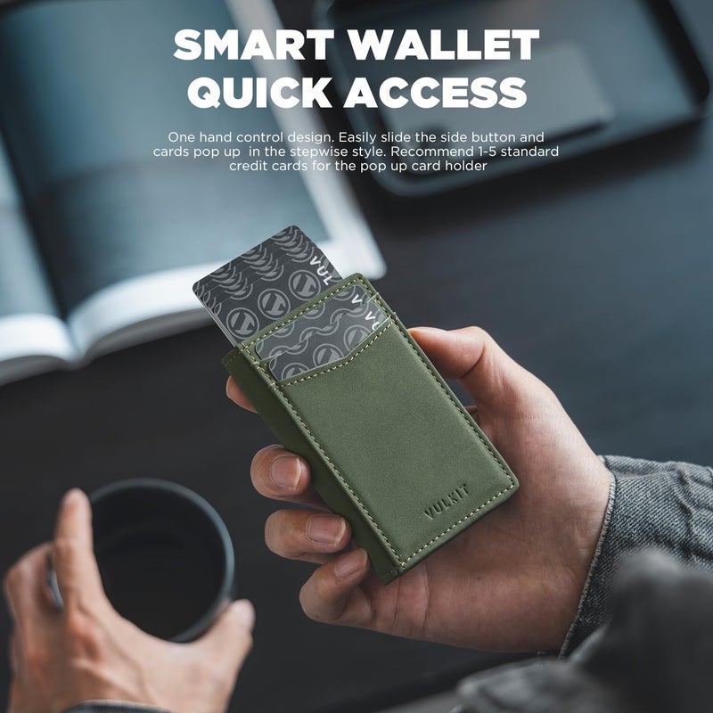 VULKIT Men's Wallet with ID Window Premium Leather Wallets RFID Blocking Minimalist Wallet Pop Up Card Holder Magnetic Closure - Image 2