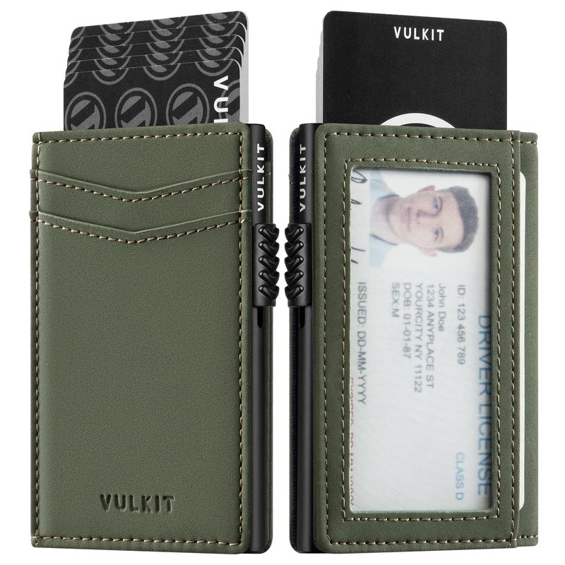 VULKIT Men's Wallet with ID Window Premium Leather Wallets RFID Blocking Minimalist Wallet Pop Up Card Holder Magnetic Closure - Image 1