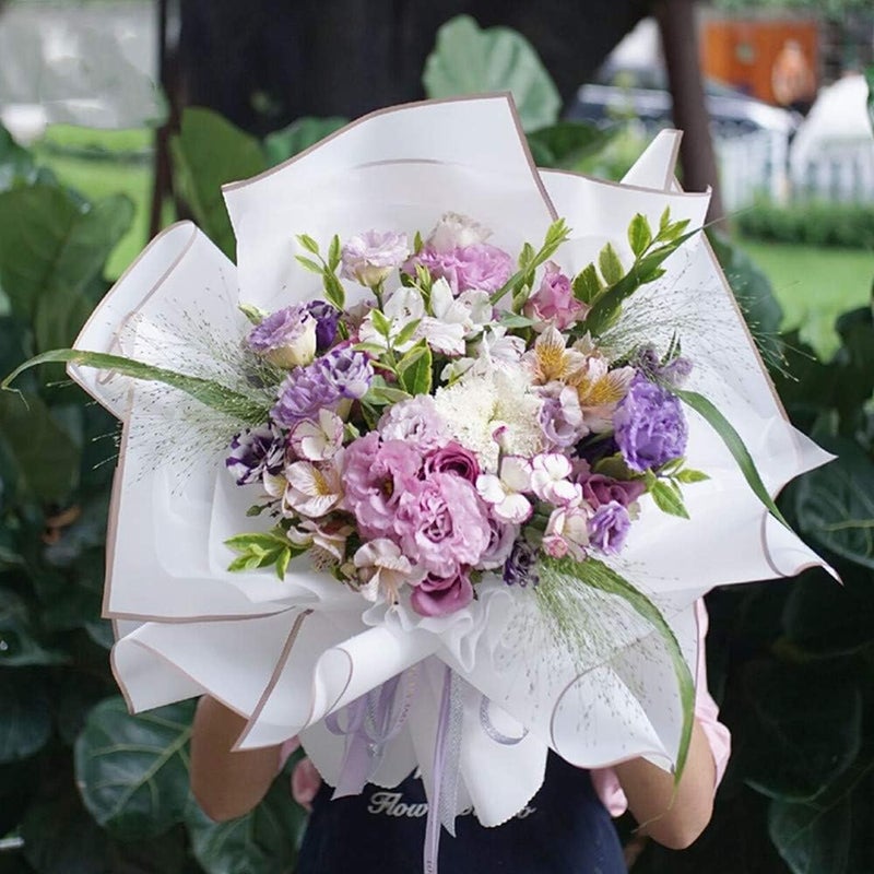 BBJ WRAPS ورق تغليف باقة الزهور، ورق زهور مقاوم للماء، ورق كوري أسود لتغليف الهدايا الزهرية، مستلزمات بائع الزهور، 20 ورقة (أبيض) - Image 2