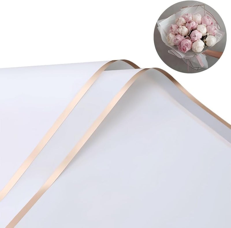 BBJ WRAPS ورق تغليف باقة الزهور، ورق زهور مقاوم للماء، ورق كوري أسود لتغليف الهدايا الزهرية، مستلزمات بائع الزهور، 20 ورقة (أبيض) - Image 1