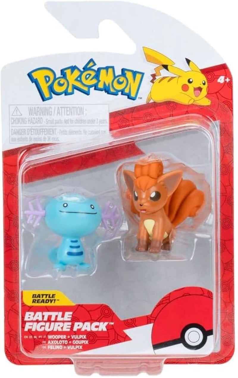 Pokemon Fighting Figure, 2-Pack 5 and 8cm Figure Toy Set Wooper and Vulpix