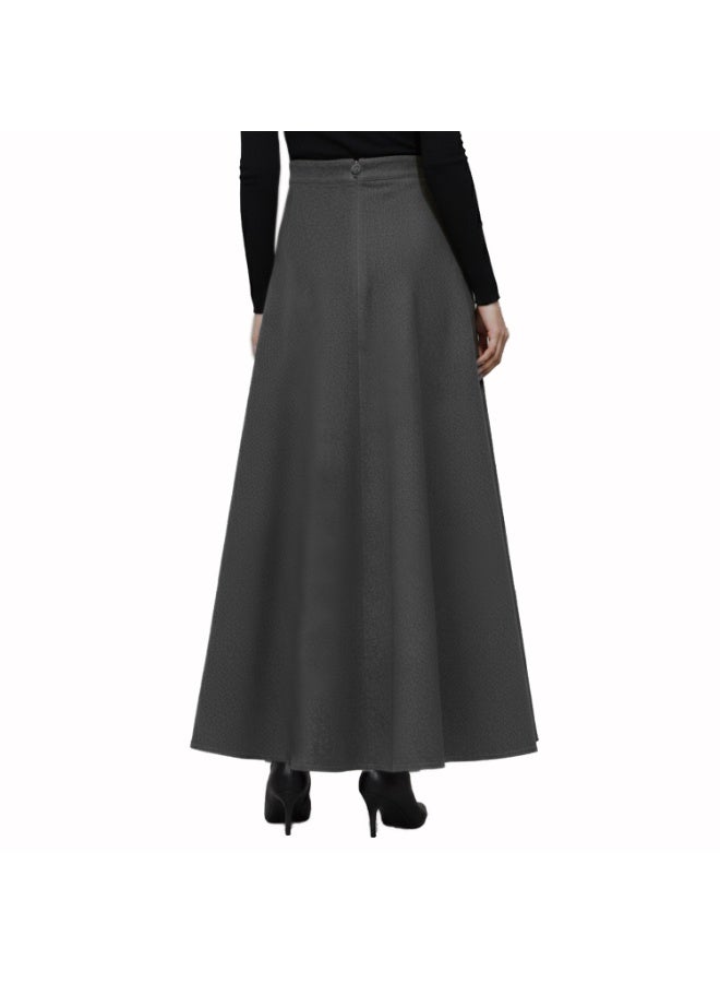 Smoky Egypt Corduroy Velvet Maxi Circle Skirt-DarkGray - Image 3
