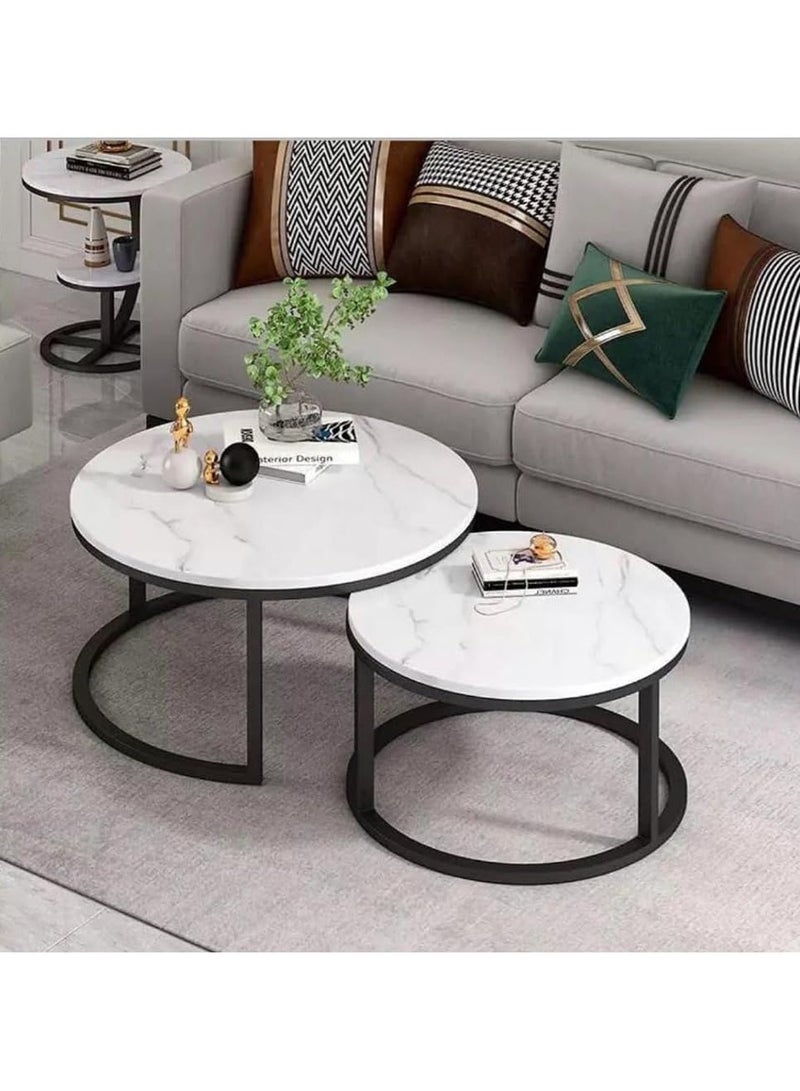 LINGWEI Round Coffee Table Round Nesting Coffee Table with Marble Surface Set of 2pcs One Small and One Big Side Tea Table For Small Space End Table For Home Living room - Image 4