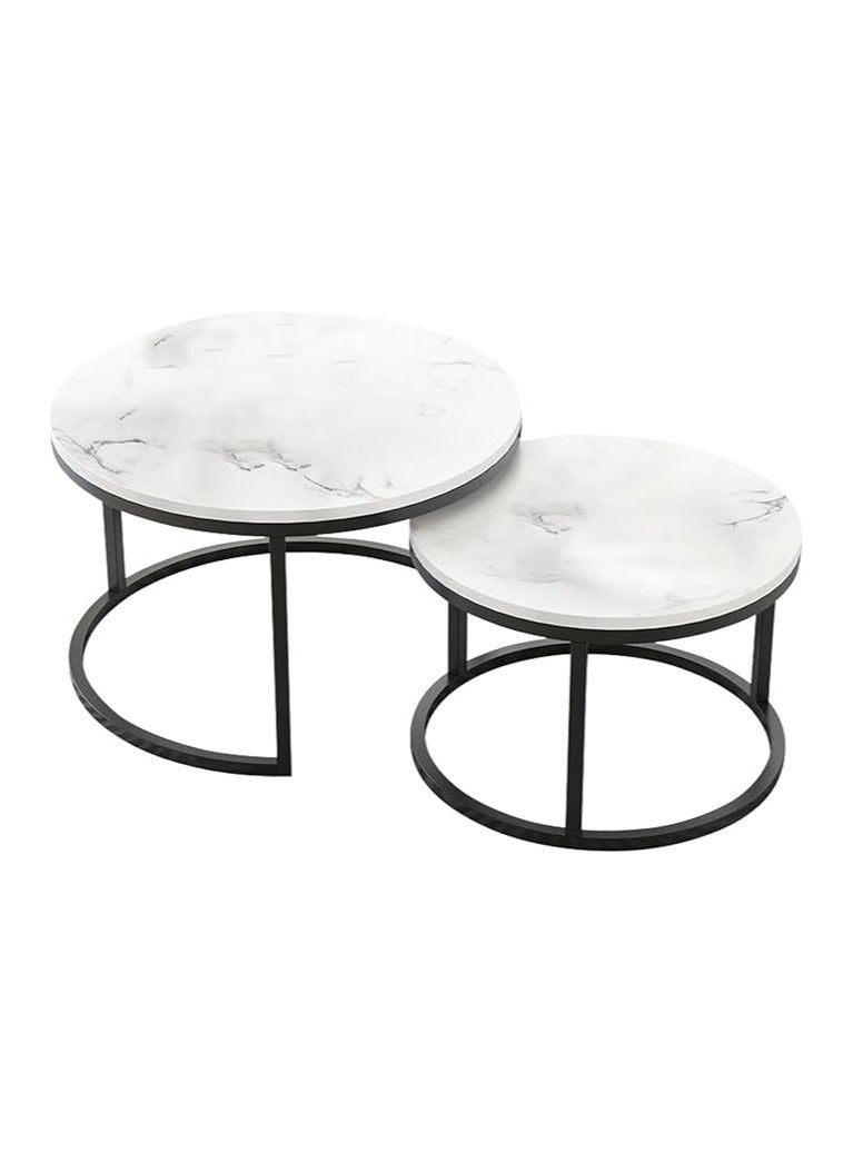 LINGWEI Round Coffee Table Round Nesting Coffee Table with Marble Surface Set of 2pcs One Small and One Big Side Tea Table For Small Space End Table For Home Living room - Image 5
