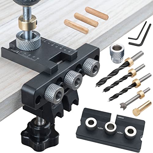 ViewReal 3-in-1 Dowel Jig Kit - Pocket Hole Jig with Adjustable Woodworking Drill Locator, 8/10/15mm Bits, Precision Guide for Furniture Assembly, DIY Projects, Durable Aluminum Alloy - Image 1