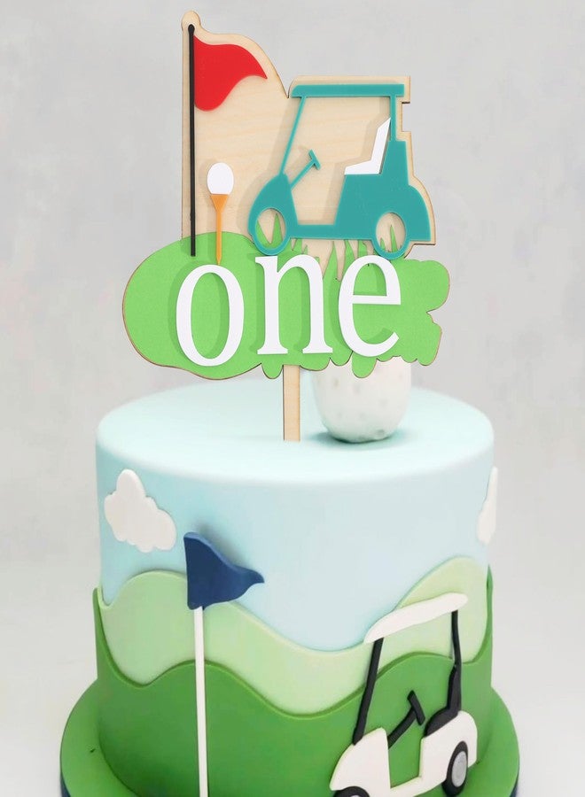 ZZDCMS Golf 1st Birthday Cake Topper Wood- Golf Boy Girls 1st Birthday Cake Toppers,Hole in One Party Decoration, His First Year Monthly Milestone Photos Sign,Sports Smash Cake Backdrop Banner - Image 1