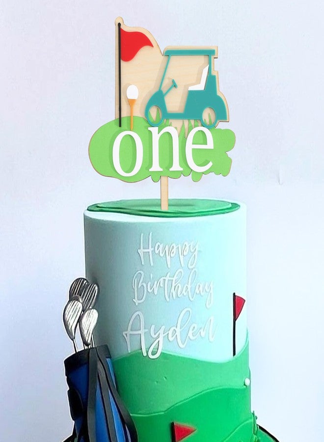 ZZDCMS Golf 1st Birthday Cake Topper Wood- Golf Boy Girls 1st Birthday Cake Toppers,Hole in One Party Decoration, His First Year Monthly Milestone Photos Sign,Sports Smash Cake Backdrop Banner - Image 3