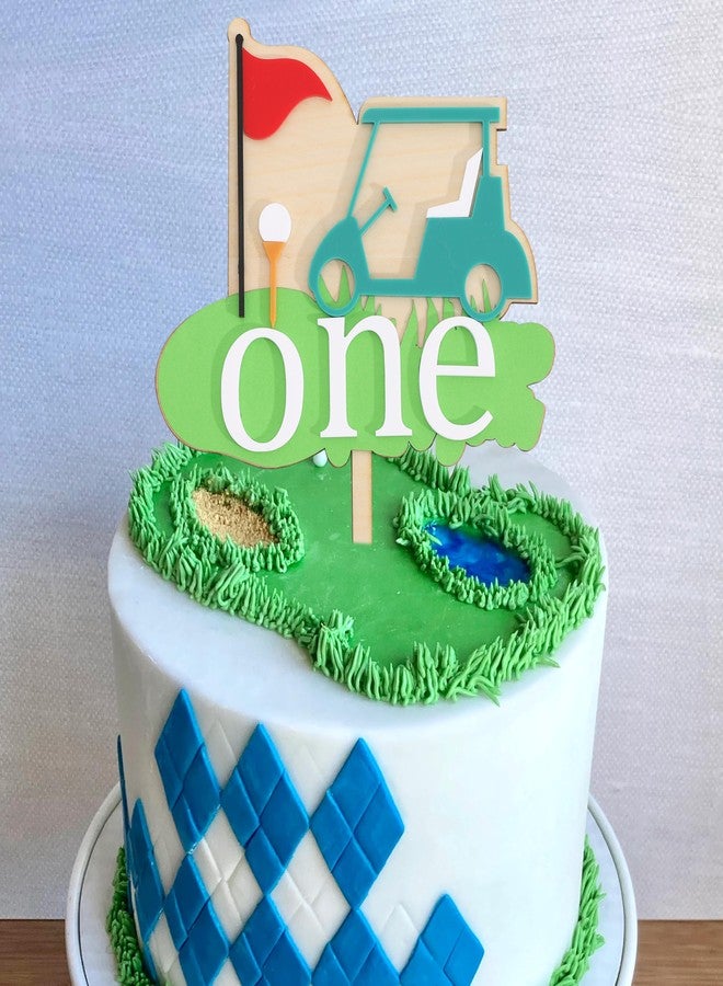 ZZDCMS Golf 1st Birthday Cake Topper Wood- Golf Boy Girls 1st Birthday Cake Toppers,Hole in One Party Decoration, His First Year Monthly Milestone Photos Sign,Sports Smash Cake Backdrop Banner - Image 2