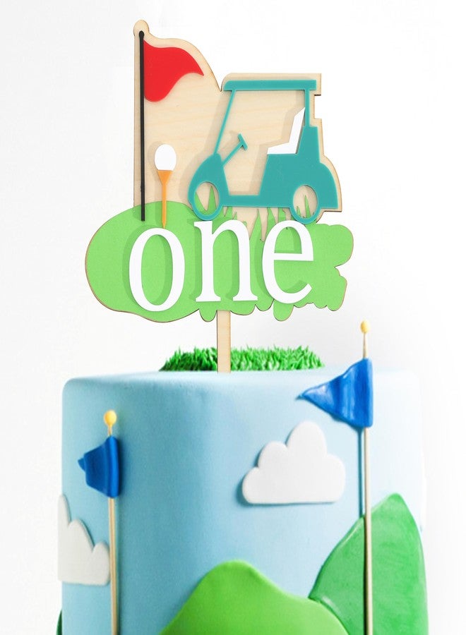 ZZDCMS Golf 1st Birthday Cake Topper Wood- Golf Boy Girls 1st Birthday Cake Toppers,Hole in One Party Decoration, His First Year Monthly Milestone Photos Sign,Sports Smash Cake Backdrop Banner - Image 4