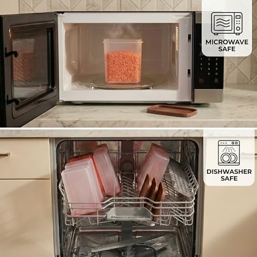 Mahaware Modular Mini Oval Plastic Kitchen Storage Container Set of 6 (425ml) – Airtight Box for Spices, Masala & Dal Storage Set for Pantry Organization, Brown - Image 4