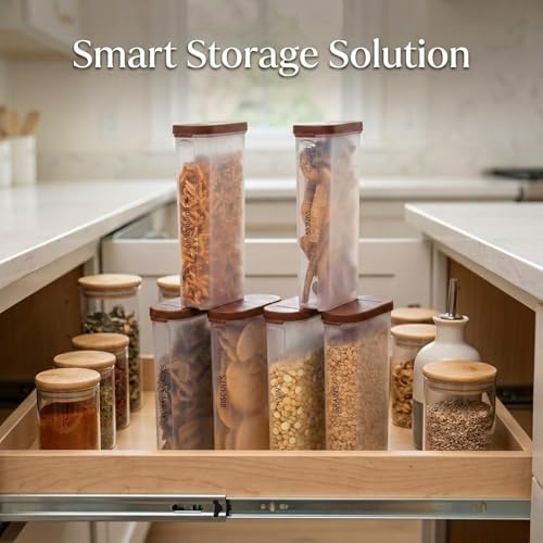 Mahaware Modular Mini Oval Plastic Kitchen Storage Container Set of 6 (425ml) – Airtight Box for Spices, Masala & Dal Storage Set for Pantry Organization, Brown - Image 3