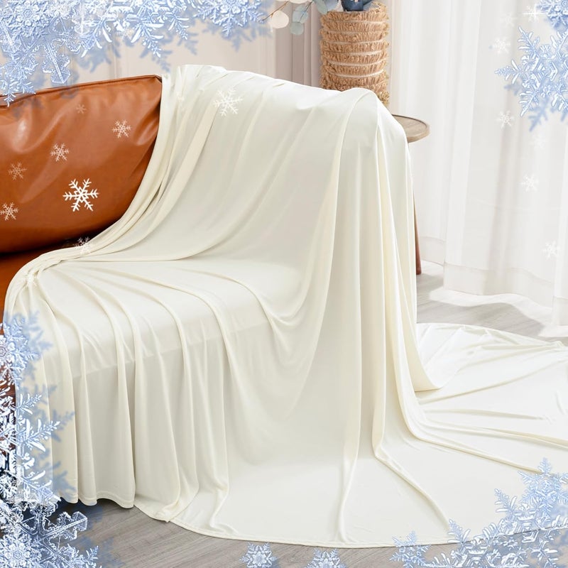 PHF Reversible Double Cooling Blanket Queen Size, Ultra Soft Arc-Chill Q-Max>0.5 Thin Summer Single Layer for Hot Sleepers,Breathable Lightweight Portable Silky for Home Office Travel Car, Cream White - Image 1