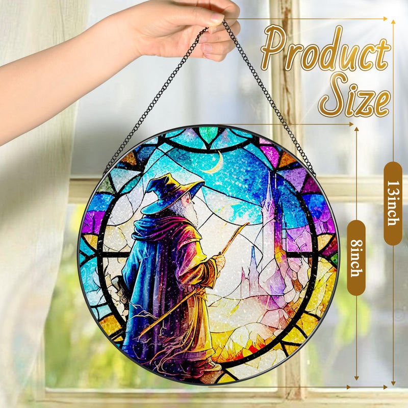 LAOWEIKI Stained Glass Window Hanging, LAOWEIKI 8'' Witch Suncatcher, Stained Glass Ornament, Suncatchers for Windows Hanging, Window Decor, Outdoor or Indoor, Gifts for Friends - Image 4