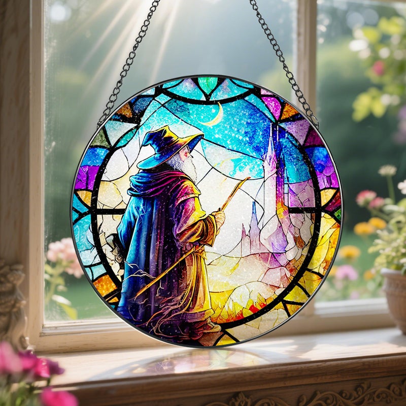 LAOWEIKI Stained Glass Window Hanging, LAOWEIKI 8'' Witch Suncatcher, Stained Glass Ornament, Suncatchers for Windows Hanging, Window Decor, Outdoor or Indoor, Gifts for Friends - Image 5