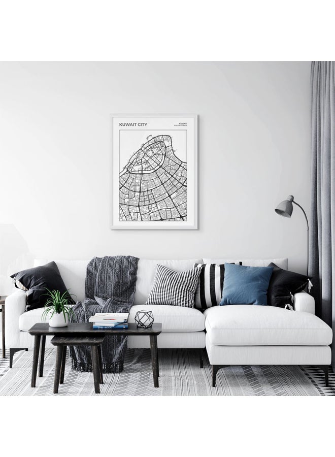 آرت دیکور  ديكور فني مؤطر صورة فنية جميلة طباعة لخريطة مدينة الكويت الحد الأدنى أسود أبيض ملصق حضري حديث هدية السفر غرفة المعيشة مكتب غرفة النوم. - Image 2