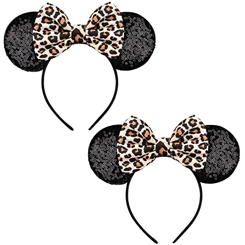 FANYITY Mouse Costume Ears2 Pcs Mouse Ears Headbands for Girls Women PartySize Free Leopard 2 - Image 1