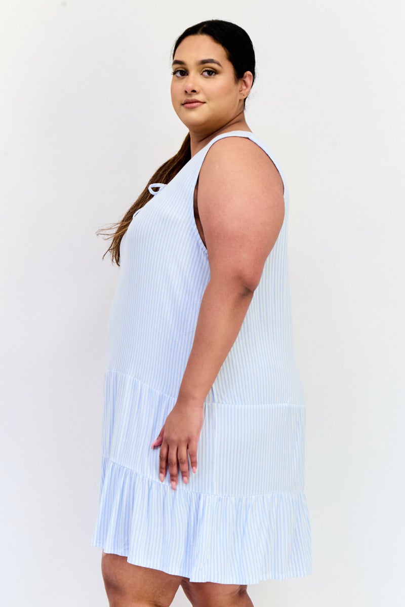 ELLEN TRACY Women Plus Size Stripe Mini Dress, Light Blue - Image 3