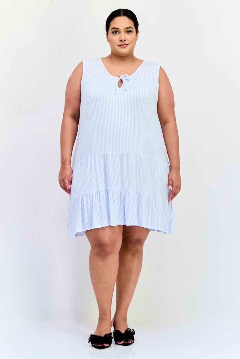 ELLEN TRACY Women Plus Size Stripe Mini Dress, Light Blue - Image 4