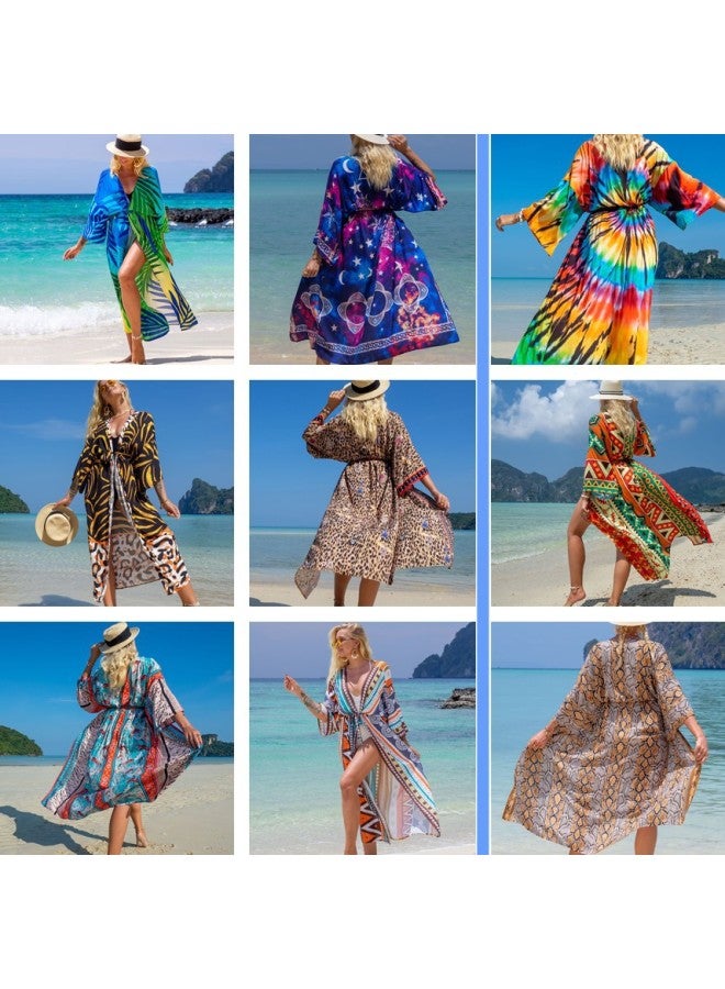 European And American Rayon Printed Beach Blouse Bikini Sun Protection Shirt Seaside Vacation Sun Protection Cardigan Swimsuit Outer Wear 22 Colors-Color:Blue Smudges-  - Image 2