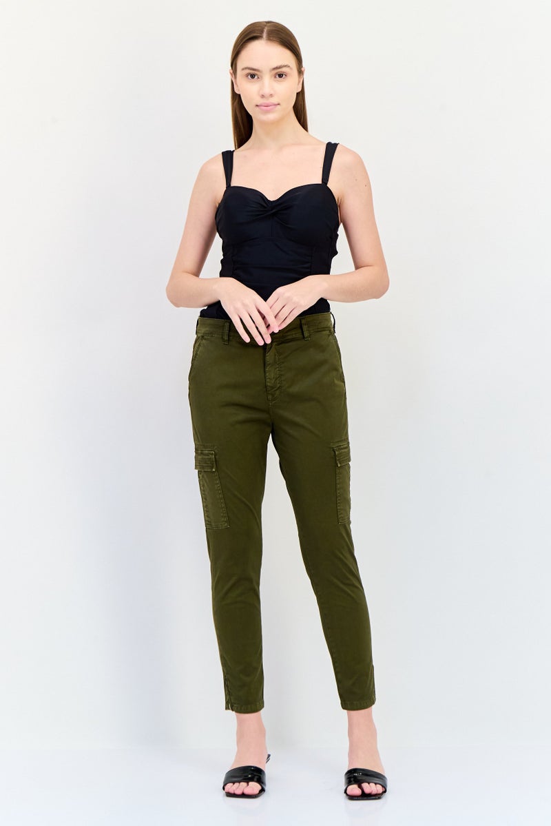 SALSA Women Regular Fit Plain Cargo Pants, Dark Olive  - Image 4