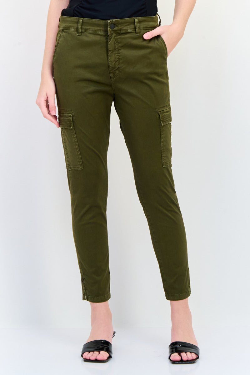 SALSA Women Regular Fit Plain Cargo Pants, Dark Olive  - Image 1