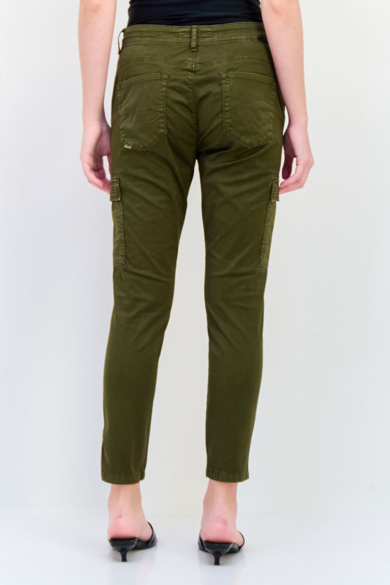 SALSA Women Regular Fit Plain Cargo Pants, Dark Olive  - Image 3