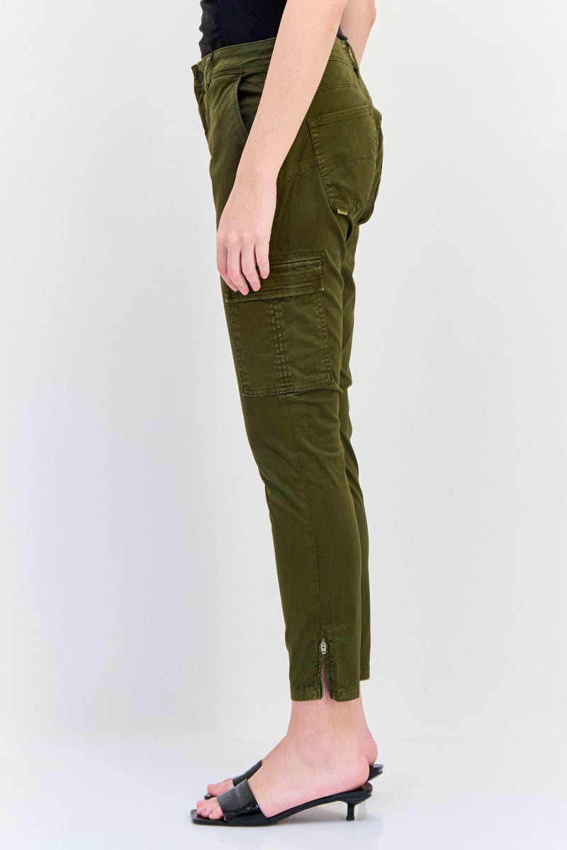 SALSA Women Regular Fit Plain Cargo Pants, Dark Olive  - Image 2
