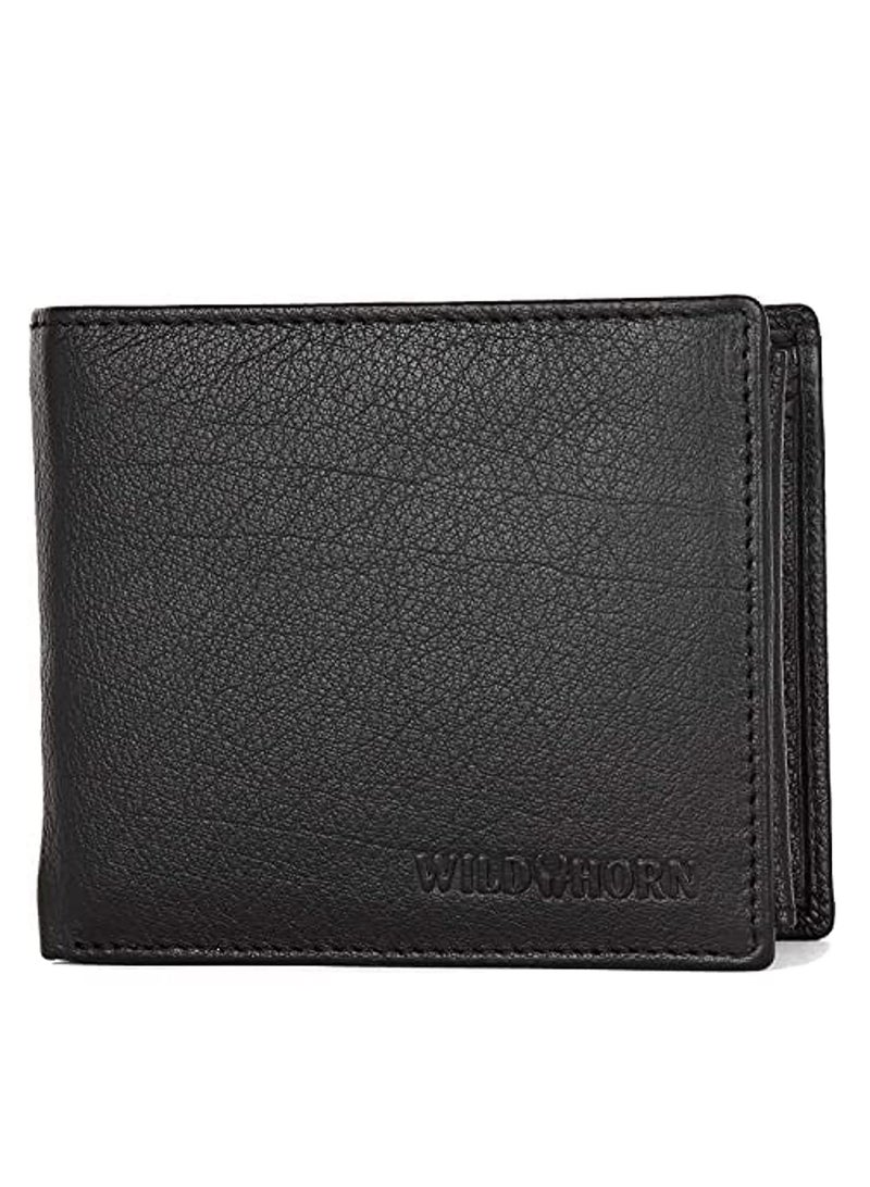 WildHorn Jade Black Leather Wallet for Men I 9 Card Slots I 2 Currency & 2 Secret Compartments I 1 Zipper & 3 ID Card Slots - Image 1