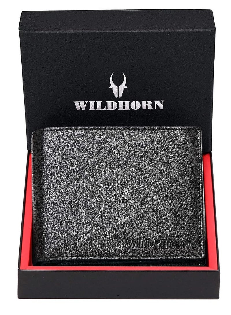 WildHorn Jade Black Leather Wallet for Men I 9 Card Slots I 2 Currency & 2 Secret Compartments I 1 Zipper & 3 ID Card Slots - Image 2