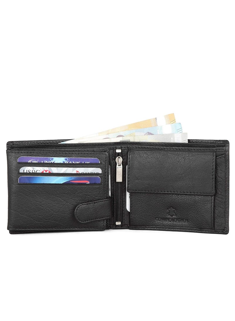 WildHorn Jade Black Leather Wallet for Men I 9 Card Slots I 2 Currency & 2 Secret Compartments I 1 Zipper & 3 ID Card Slots - Image 3