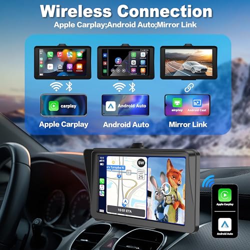 25HOURS Wireless Carplay Screen for Car 7 HD IPS Touch Screen Stereo for Apple Carplay Android AutoBluetoothVoice ControlGPS NavigationMirror Link PlugandPlay Apple Car Paly for All Vehicle - Image 3