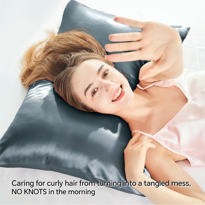 بيديليت وسادة ساتين بيدليت مع سستة 2 حزمة الفضاء وسادة الرمادي الحالات الحجم القياسي ناعم وتبريد مماثل - Image 4
