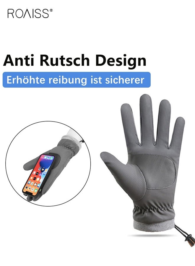 رويس قفازات شتوية للرجال مقاومة للرياح والماء، قفازات سميكة ودافئة من القطيفة، قفازات رياضية لركوب الدراجات النارية والشاشة التي تعمل باللمس، قفازات دافئة قابلة للتعديل برباط مطاطي، قفازات أصابع رمادية - Image 5