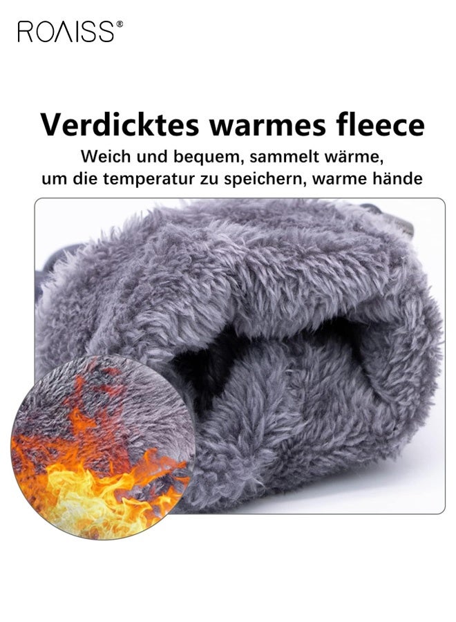 رويس قفازات شتوية للرجال مقاومة للرياح والماء، قفازات سميكة ودافئة من القطيفة، قفازات رياضية لركوب الدراجات النارية والشاشة التي تعمل باللمس، قفازات دافئة قابلة للتعديل برباط مطاطي، قفازات أصابع رمادية - Image 3