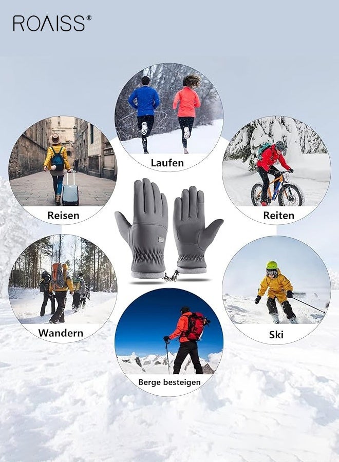 رويس قفازات شتوية للرجال مقاومة للرياح والماء، قفازات سميكة ودافئة من القطيفة، قفازات رياضية لركوب الدراجات النارية والشاشة التي تعمل باللمس، قفازات دافئة قابلة للتعديل برباط مطاطي، قفازات أصابع رمادية - Image 2