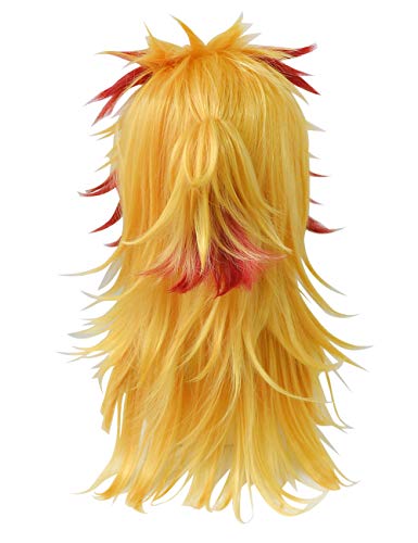 Cosrea Anime Cosplay Wig with Ponytail Yellow Red Costume Wigs for Halloween Women Men - Image 3