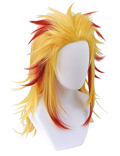 Cosrea Anime Cosplay Wig with Ponytail Yellow Red Costume Wigs for Halloween Women Men - Image 2
