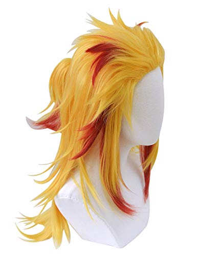 Cosrea Anime Cosplay Wig with Ponytail Yellow Red Costume Wigs for Halloween Women Men - Image 4