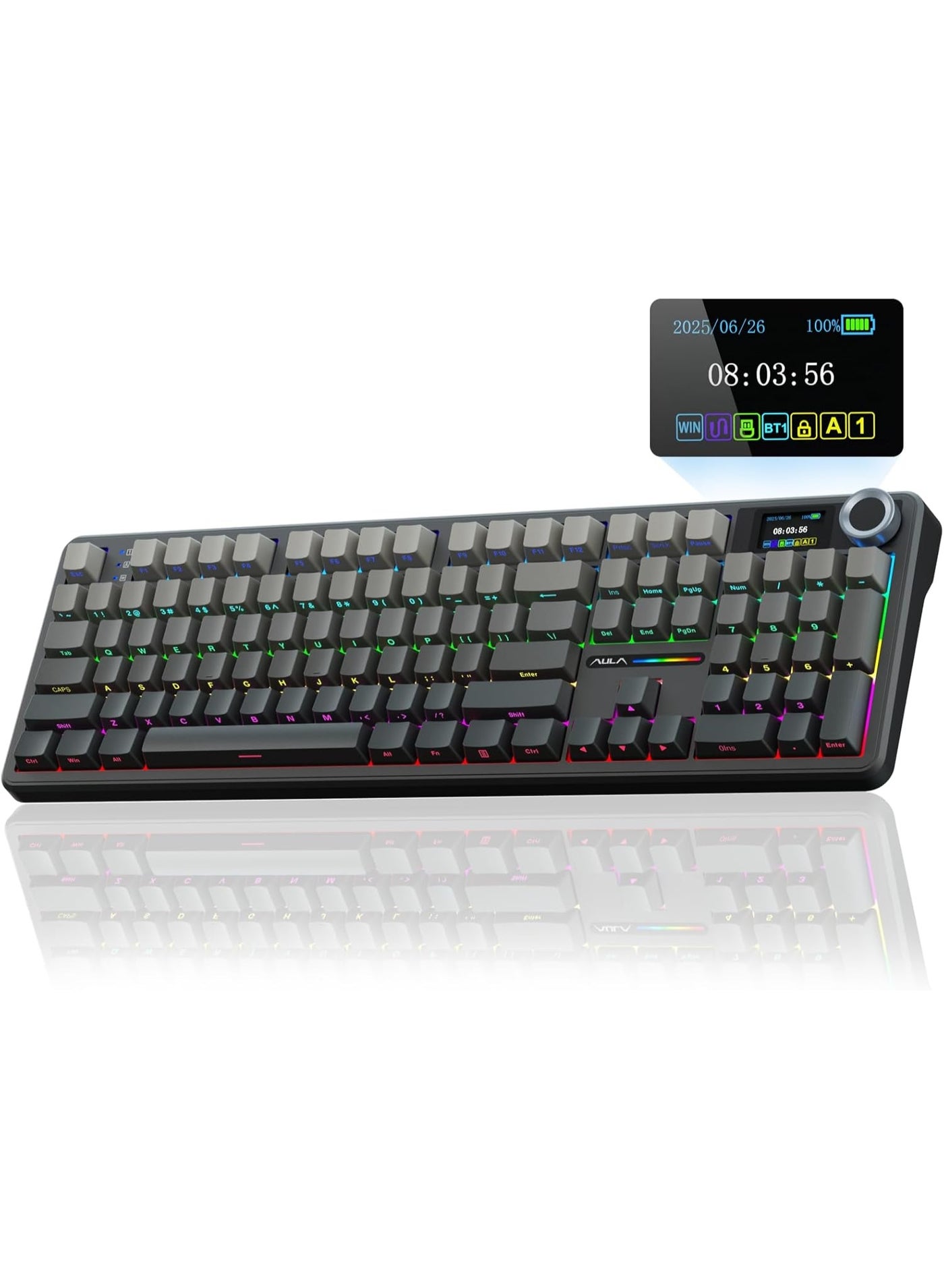 F108 PRO - Wireless Mechanical Keyboard with Screen & Knob, Full Size Keyboard with 8000mAh Battery, Pre-lubed Nimbus V3 Switches, Side Printed PBT Keycaps, RGB Backlit Hot Swappable Custom Gaming Keyboards