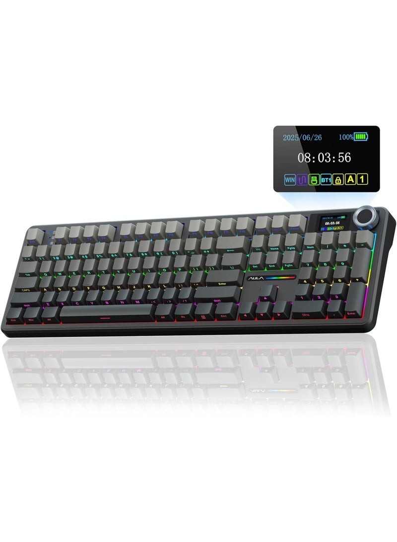 AULA F108 PRO - Wireless Mechanical Keyboard with Screen & Knob, Full Size Keyboard with 8000mAh Battery, Pre-lubed Nimbus V3 Switches, Side Printed PBT Keycaps, RGB Backlit Hot Swappable Custom Gaming Keyboards - Image 1