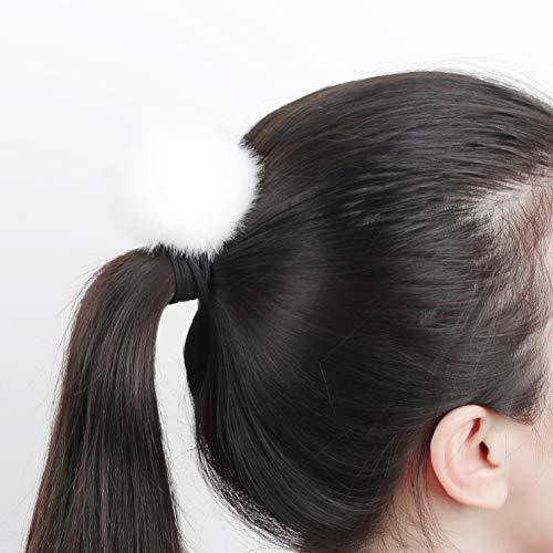 lasenersm 4 Pieces (2 Pairs) Fluffy Furry Pom-Ball Headband and Elastic Hair Ties Fuzzy Faux Fur Animal Ears Double Pom-Headband Pom-Ball Hair Band for Girls and Women - Image 5